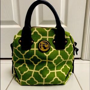 Spartina purse. Green Linen lined with blue leather trim.